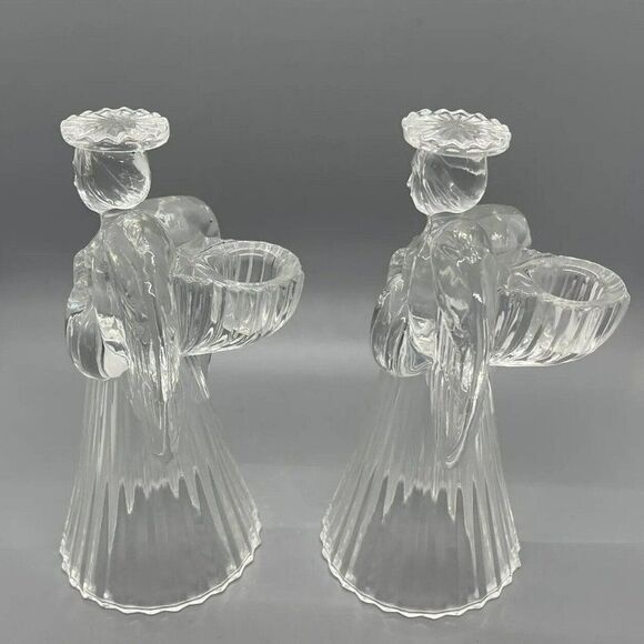 Vintage Pair Lead Crystal Praying Angel Candle Holders Set Of 2‎ - Picture 5 of 6